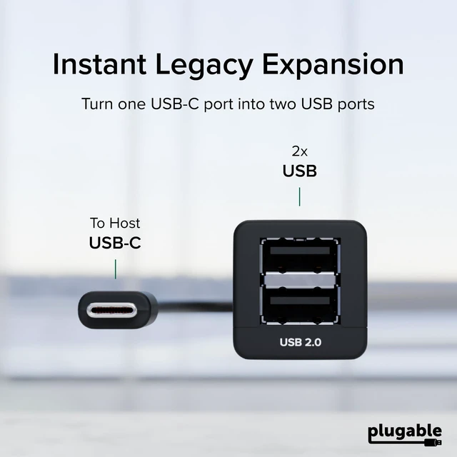 Alt view image 2 of 7 - Plugable USB-C to Dual USB-A 2.0 Splitter, 2-Port Hub for USB-C Laptops | Keyboard, Mouse, Flash Drive, 480Mbps Data-Only, Plug-and-Play, 30cm Cable for Mac, Windows, ChromeOS, Linux (USBC-2PORT)