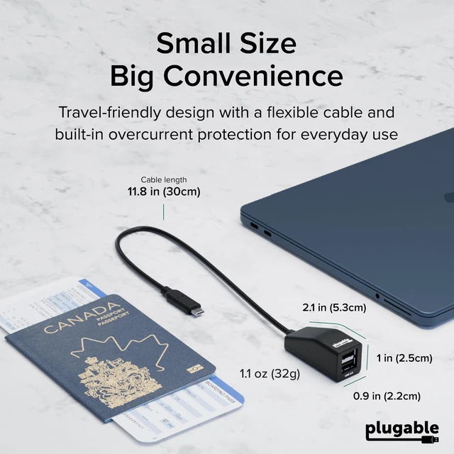 Alt view image 4 of 7 - Plugable USB-C to Dual USB-A 2.0 Splitter, 2-Port Hub for USB-C Laptops | Keyboard, Mouse, Flash Drive, 480Mbps Data-Only, Plug-and-Play, 30cm Cable for Mac, Windows, ChromeOS, Linux (USBC-2PORT)