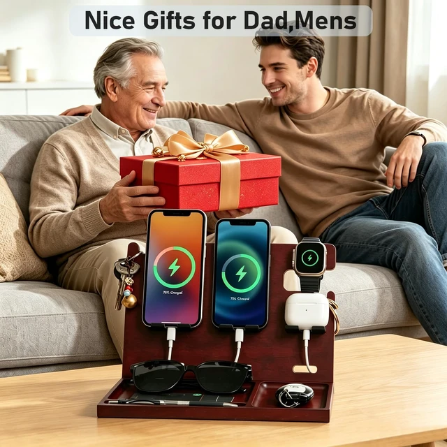 Alt view image 2 of 7 - Xunhomon USB Charging Station for Multiple Devices Wood Phone Docking Station with QC3.0 & PD 22.5W Type c Charger Fast Charging for iPhone Samsung Google Andriod Smart Watch Earbuds Gifts for Men