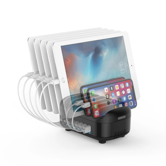 Alt view image 2 of 7 - 7 Ports Charging Station for Multiple Devices, 70W Charging Station Organizer, USB Charging Docking with Cooling Fan, for iPhone, for iPad, Tablet, Kindle, ETL Listed (2.4A Each, 24A in Total)