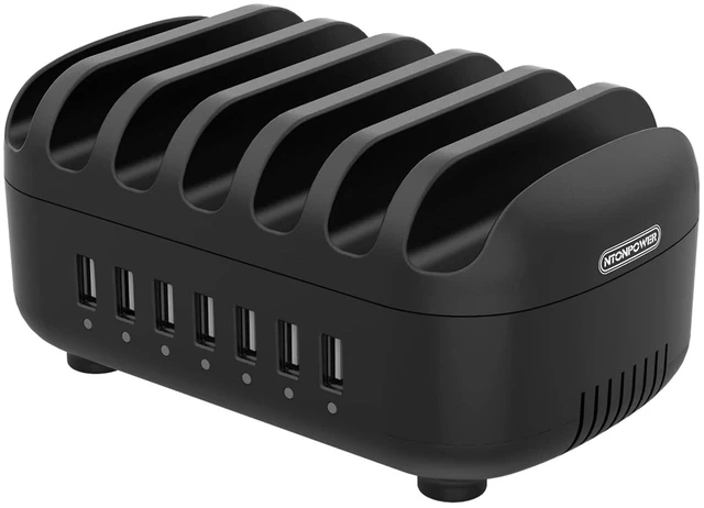 Main image of 7 Ports Charging Station for Multiple Devices, 70W Charging Station Organizer, USB Charging Docking with Cooling Fan, for iPhone, for iPad, Tablet, Kindle, ETL Listed (2.4A Each, 24A in Total)
