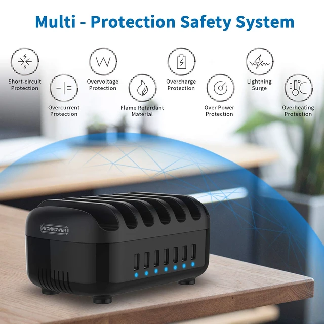 Alt view image 5 of 7 - 7 Ports Charging Station for Multiple Devices, 70W Charging Station Organizer, USB Charging Docking with Cooling Fan, for iPhone, for iPad, Tablet, Kindle, ETL Listed (2.4A Each, 24A in Total)