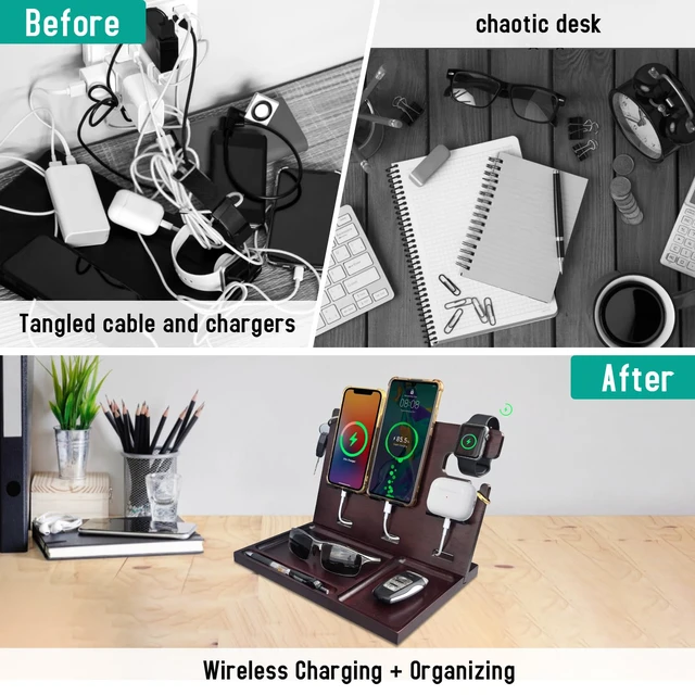 Alt view image 7 of 7 - Xunhomon USB Charging Station for Multiple Devices Wood Phone Docking Station with QC3.0 & PD 22.5W Type c Charger Fast Charging for iPhone Samsung Google Andriod Smart Watch Earbuds Gifts for Men