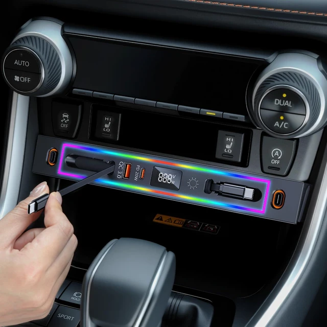 Main image of DICMKY for Toyota RAV4 Car Charger USB Hub with RGB Light, 4-Port Retractable Docking Station for Toyota RAV4 Accessories 2025 2024 2023 2022 2021 2020, Center Console Phone Fast Charger/Adaptor Hub