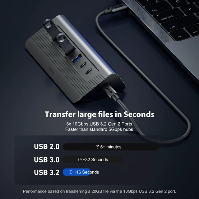 Alt view image 3 of 7 - TRENFI Aluminum 10 in 1 USB C Hub | Detachable Cable, 10Gbps Data Transfer, 4K 60Hz HDMI Video, 100W PD Input, SD microSD Slot