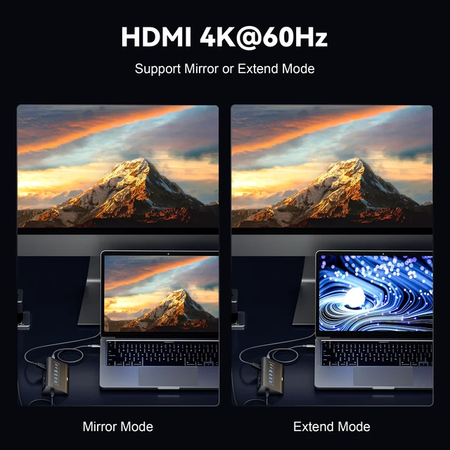 Alt view image 6 of 7 - TRENFI Aluminum 10 in 1 USB C Hub | Detachable Cable, 10Gbps Data Transfer, 4K 60Hz HDMI Video, 100W PD Input, SD microSD Slot