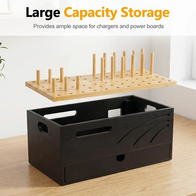 Alt view image 2 of 7 - Homde Office Charging Station Organizer: 2 Layer Charger Holder (Black) | Bamboo Electronic Docking Stand for Multiple Devices Tablets Phones - Drawer for Home