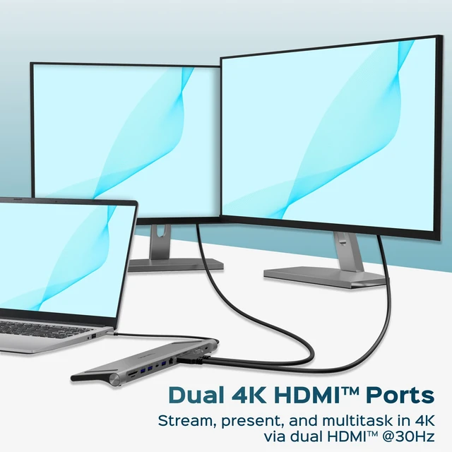 Alt view image 3 of 7 - BYL-2003U2 Universal Docking Station 12-in-1 USB-C Hub with 100W | Dual HDMI 4K@30Hz, VGA, Ethernet, SD/MicroSD Card Reader, USB 3.0 & USB 2.0 Ports, Aluminum Housing, PD Pass-Through