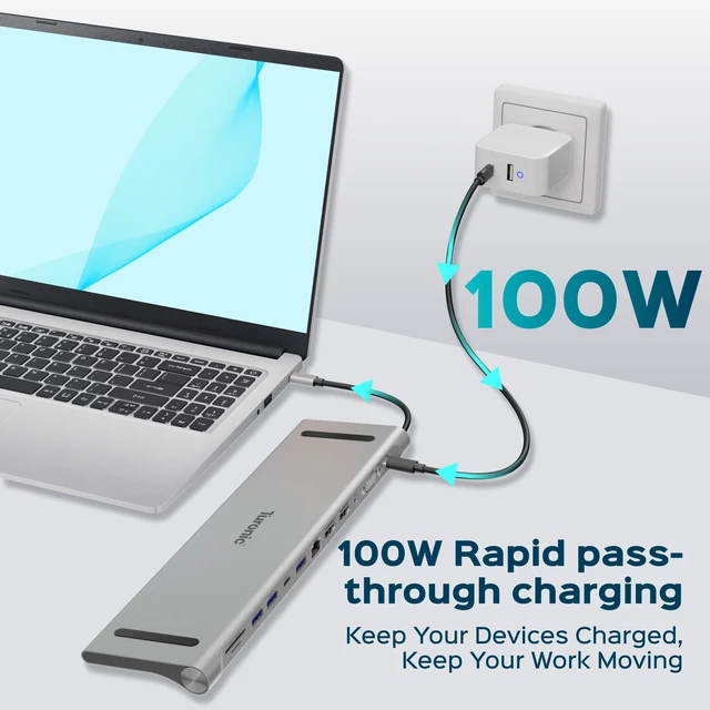 Alt view image 4 of 7 - BYL-2003U2 Universal Docking Station 12-in-1 USB-C Hub with 100W | Dual HDMI 4K@30Hz, VGA, Ethernet, SD/MicroSD Card Reader, USB 3.0 & USB 2.0 Ports, Aluminum Housing, PD Pass-Through
