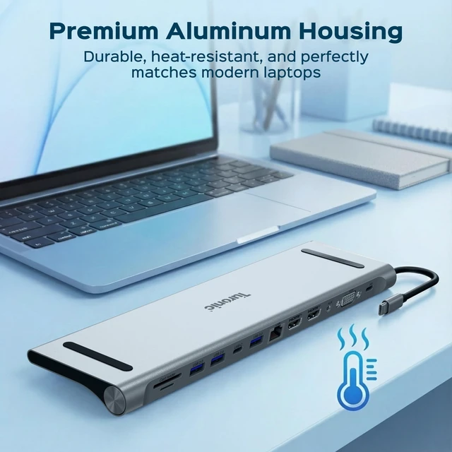 Alt view image 7 of 7 - BYL-2003U2 Universal Docking Station 12-in-1 USB-C Hub with 100W | Dual HDMI 4K@30Hz, VGA, Ethernet, SD/MicroSD Card Reader, USB 3.0 & USB 2.0 Ports, Aluminum Housing, PD Pass-Through