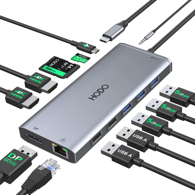 Main image of USB C Docking Station Dual Monitor for Dell HP Laptop USB Hub for Laptop | Docking Station Dual Monitor HDMI Adapter USB C Dongle with 2 HDMI DP 5 USB Ports 100 W PD SD TF Ethernet Audio