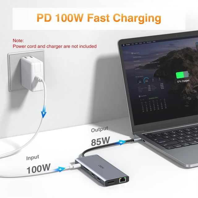 Alt view image 6 of 7 - USB C Docking Station Dual Monitor for Dell HP Laptop USB Hub for Laptop | Docking Station Dual Monitor HDMI Adapter USB C Dongle with 2 HDMI DP 5 USB Ports 100 W PD SD TF Ethernet Audio