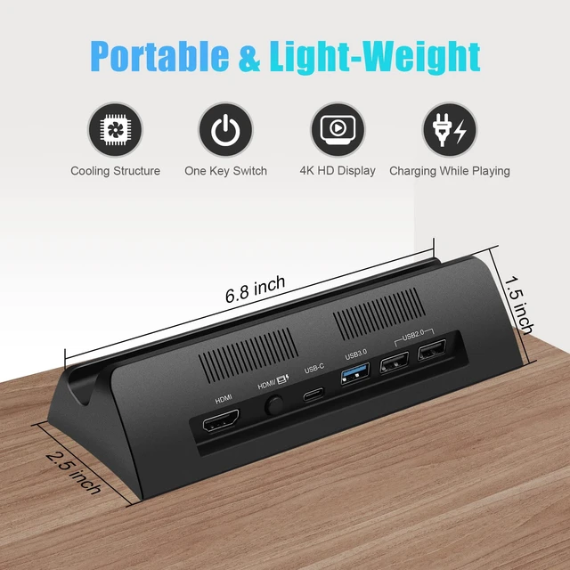 Alt view image 3 of 5 - TV Dock Station for Switch/Switch OLED,Replacement for Official Switch Dock Set.Switch Docking Station Support 4K HD Output with 15V/2.6A Power Adapter and Cable