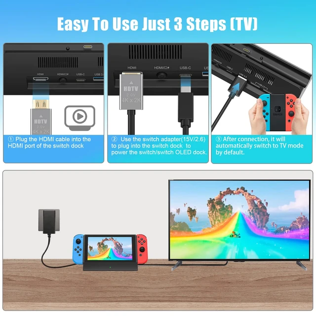 Alt view image 4 of 5 - TV Dock Station for Switch/Switch OLED,Replacement for Official Switch Dock Set.Switch Docking Station Support 4K HD Output with 15V/2.6A Power Adapter and Cable