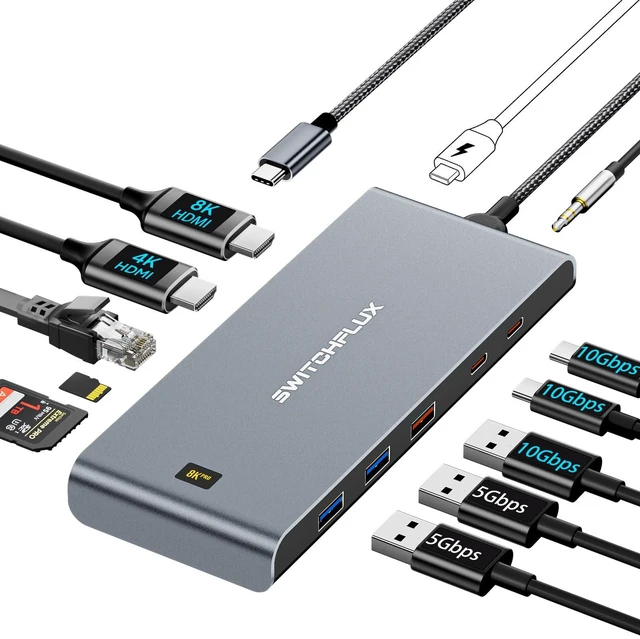 Main image of USB C Docking Station Dual Monitor, 12in1 Laptop Dock with 2HDMI | Laptop Docking Station with 8K Display, Dual 4K@60Hz, 2.5G Ethernet, SD/TF 4.0, 10Gbps Data, 100W PD, USB C Hub for Laptop