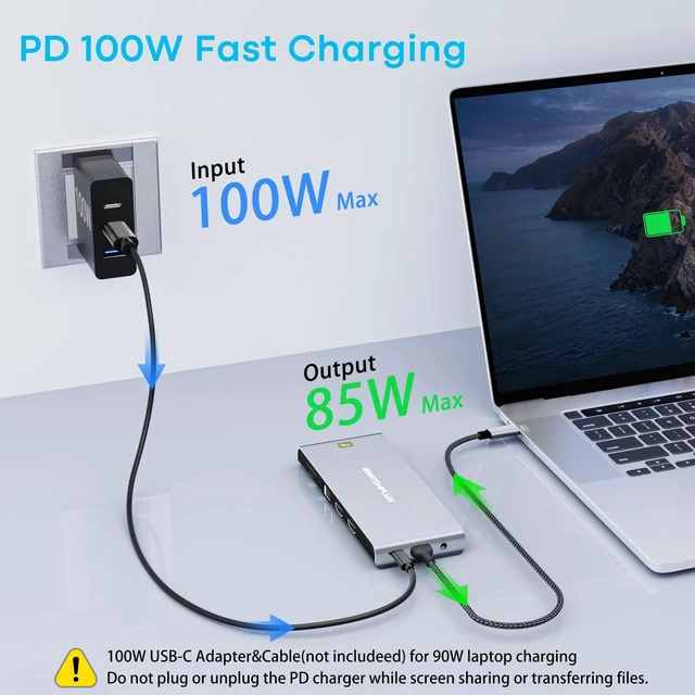 Alt view image 7 of 7 - USB C Docking Station Dual Monitor, 12in1 Laptop Dock with 2HDMI | Laptop Docking Station with 8K Display, Dual 4K@60Hz, 2.5G Ethernet, SD/TF 4.0, 10Gbps Data, 100W PD, USB C Hub for Laptop
