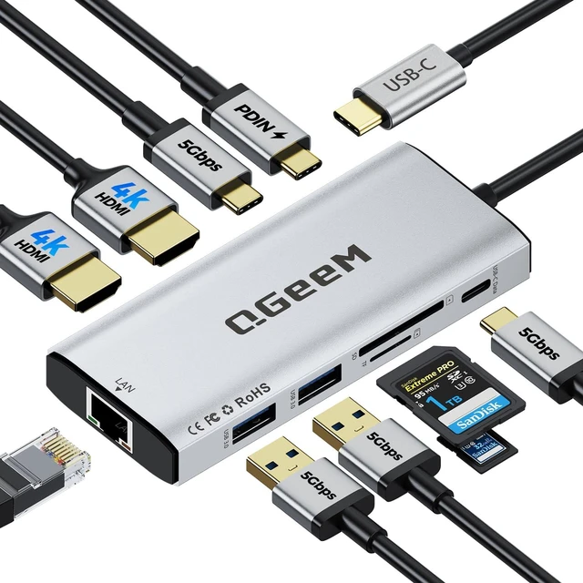 Main image of USB C Docking Station Dual Monitor,10 in 1 USB C Hub with 2 HDMI | Dual 4K@60Hz, 100W PD, 5Gbps Data Ports, 1Gbps Ethernet, Card Reader, Laptop Dock for MacBook, Dell, Lenovo, XPS, HP and More