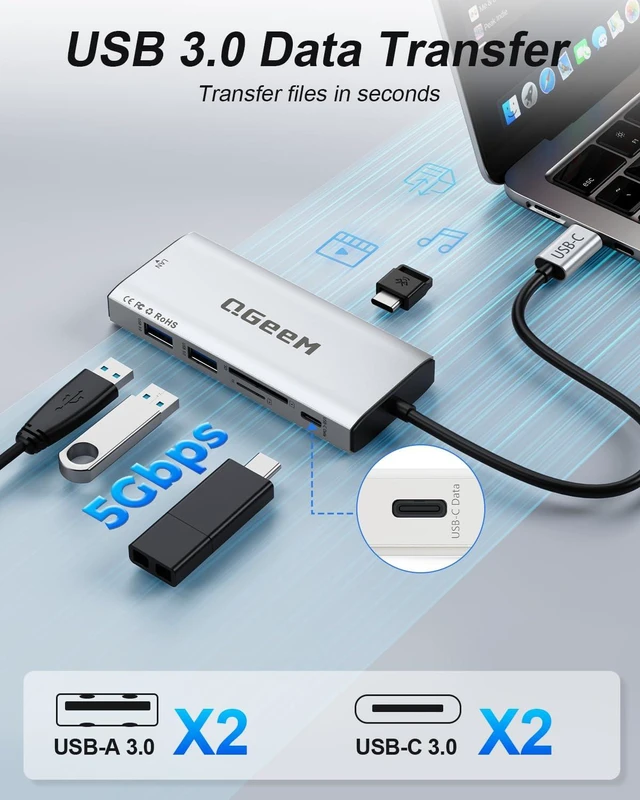 Alt view image 4 of 7 - USB C Docking Station Dual Monitor,10 in 1 USB C Hub with 2 HDMI | Dual 4K@60Hz, 100W PD, 5Gbps Data Ports, 1Gbps Ethernet, Card Reader, Laptop Dock for MacBook, Dell, Lenovo, XPS, HP and More