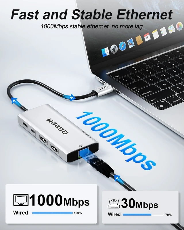 Alt view image 6 of 7 - USB C Docking Station Dual Monitor,10 in 1 USB C Hub with 2 HDMI | Dual 4K@60Hz, 100W PD, 5Gbps Data Ports, 1Gbps Ethernet, Card Reader, Laptop Dock for MacBook, Dell, Lenovo, XPS, HP and More