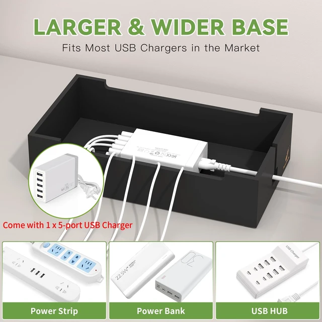 Alt view image 7 of 7 - Pezin & Hulin Docking Station for Multi Devices -Natural + Black | Cable Management Box, with 5 Port Charge Adapter, 6 Cable, Wire Organizer for Cord, Box to Hide Cord and Storage Power Strip