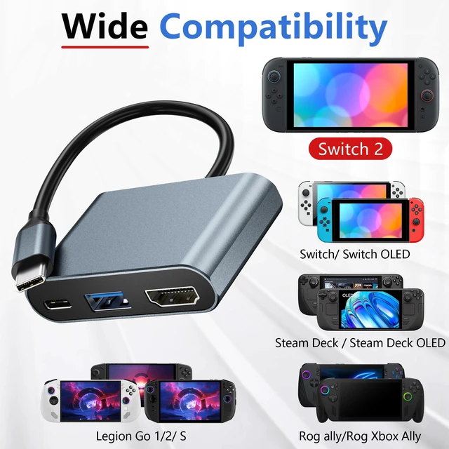 Alt view image 5 of 7 - TV Dock Compatible with Switch 2,Support 4K@60Hz~120Hz | Aluminum Alloy Travel USB C Docking Station with PD Max 100W/USB Port,Includes 20V/3A Power Adapter and HDMI Cable