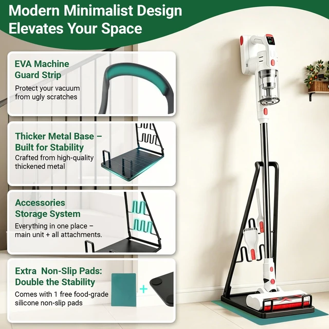 Alt view image 3 of 7 - EZ SPARES No Installation Required,Vacuum Stand Frame,Accessories Storage Docking Station Holder,Metal Bracket,big base,Compatible with Dys,Eureka,tineco,dreame,Fit Most Stick Vacuum Cleaner(Black)