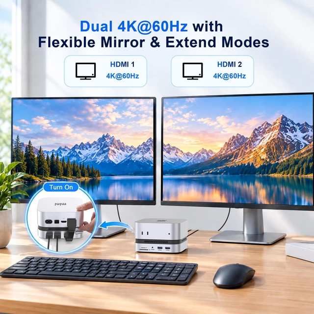 Alt view image 5 of 7 - Mac Mini M4 Dock, Stand & Hub with M.2 SSD Enclosure for M6/M5 Pro/M4 Pro | Dual Monitor Docking Station for Mac Mini M4/M4-M6 Pro, 2X HDMI 4K@60Hz, SD/TF 3.0, 2X USB-C, 2X USB-A 10Gbps, 3.5mm Audio