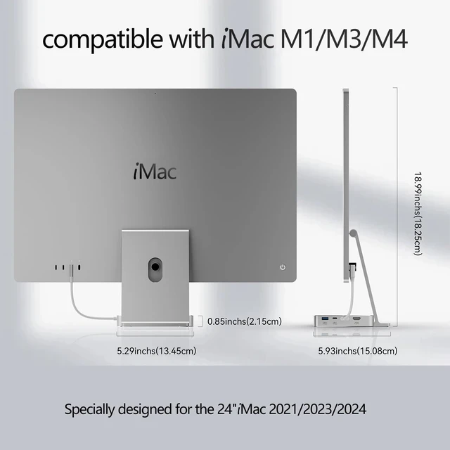 Alt view image 3 of 7 - 8-in-1 USB-C Hub for 24 iMac M1/M3/M4, 10Gbps, HDMI, SD/TF, M.2 NVMe SSD | iMac hub for 24 iMac, 10Gbps USB-C/A, 4K HDMI, SD/TF,iMac docking station with M.2 NVMe SSD expansion up to 4TB
