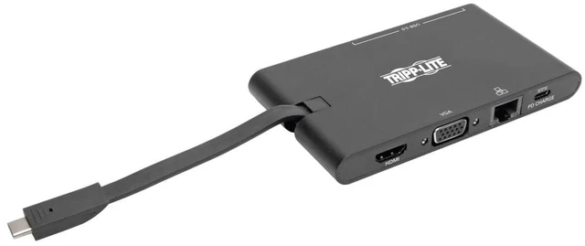 Main image of Tripp Lite USB-C Docking Station Hub, 4K @ 30 Hz HDMI, VGA, Gigabit Ethernet Port, 100W PD Charging, USB 3.2 Gen 1, Memory Card Slot, Thunderbolt 3 Compatible, Black, 3-Year Warranty (U442-DOCK3-B)