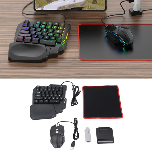 Alt view image 4 of 7 - Zunate Half Hand Gaming Keyboard and Combo, Half Hand Gaming Keyboard Set, 4 in 1 Mobile Gaming Keyboard Set with Converter, Adjustable Phone Stand for PC