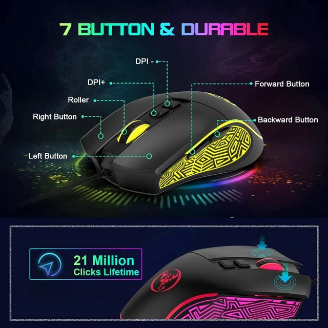 Alt view image 6 of 7 - SELORSS Gaming RGB Wired Keyboard and Mouse Combo - USB Gaming Keyboard Compact 61 Keys RGB LED Backlit & Gaming Mouse 6400 DPI - Wired Switch Contoller for Nintendo,Windows PC Gamers,4 in 1