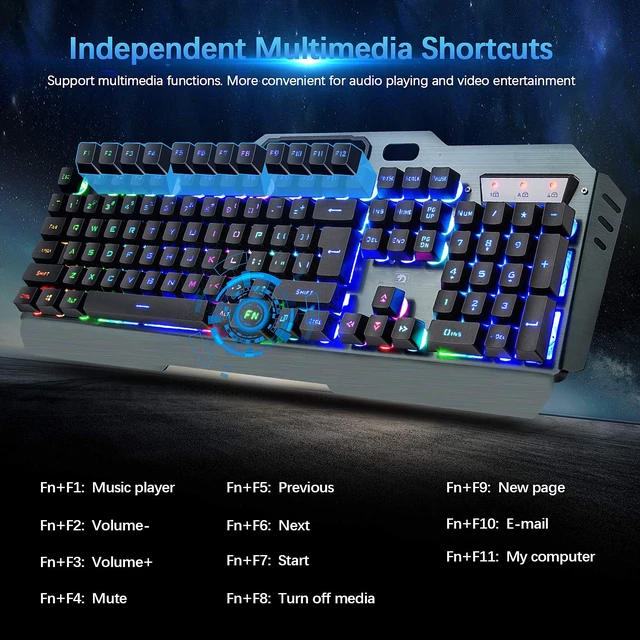 Alt view image 5 of 7 - Wireless Gaming Keyboard and Mouse Combo,3 in 1 Rainbow LED Rechargeable Keyboard Mouse with 3800mAh Battery Metal Panel,10 Colors RGB Gaming Mouse Pad (32.5x12x0.15 inch),7 Colors Mute Gaming Mouse