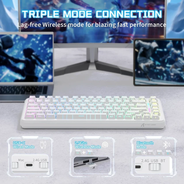 Alt view image 6 of 7 - X82PRO HE Wireless RT Mechanical Gaming Keyboard-White Contour | 8K Polling,0.01mm Accuracy,Tri Mode-2.4G/Wired/BT,Hall Effect Magnetic Switch,Top Mounted,5000mAh Battery for FPS Win PC Mac