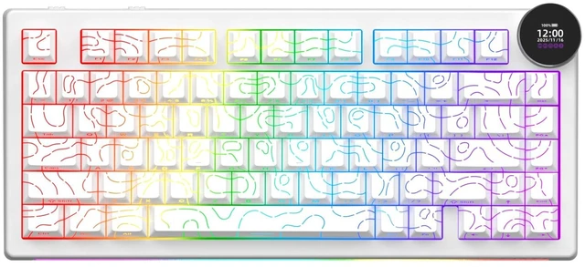 Main image of AK820 V2 75% Mechanical Keyboard, Tri-Mode, 10000mAh Battery, Gasket Mount | (2.4G Wireless/Bluetooth/Wired), 0.9 TFT Smart Display Knob, Hot-Swappable, RGB Backlit, Mac/Windows White Contour Keycaps