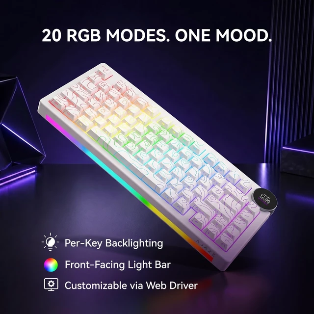 Alt view image 7 of 7 - AK820 V2 75% Mechanical Keyboard, Tri-Mode, 10000mAh Battery, Gasket Mount | (2.4G Wireless/Bluetooth/Wired), 0.9 TFT Smart Display Knob, Hot-Swappable, RGB Backlit, Mac/Windows White Contour Keycaps