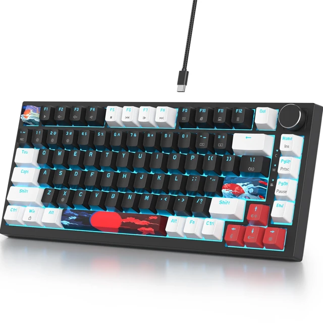 Main image of Guffercty kred 75% Gasket Mounted Gaming Keyboard Hot Swappable, 82 Key RGB Backlit Wired TKL Mechanical Keyboard with Knob & Programmable Macros, Custom Linear Switch for MAC Win (82 Black)