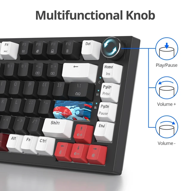 Alt view image 5 of 6 - Guffercty kred 75% Gasket Mounted Gaming Keyboard Hot Swappable, 82 Key RGB Backlit Wired TKL Mechanical Keyboard with Knob & Programmable Macros, Custom Linear Switch for MAC Win (82 Black)