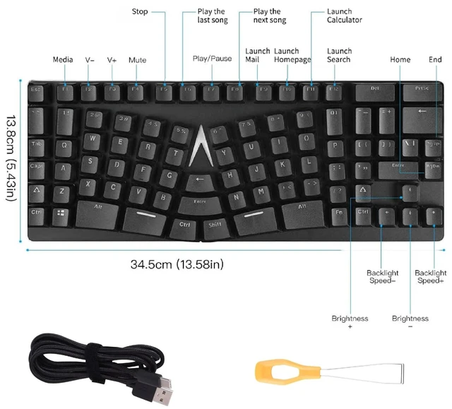 Alt view image 4 of 5 - Maketheone Ergonomic Mechanical Gaming Keyboard, X-Bows Butterfly Layout Mech Keebs, USB-C Wired 80% Ergo KB with 86 Keys White Backlit for Desktop Computer PC (Lite, Gateron Black Switches)