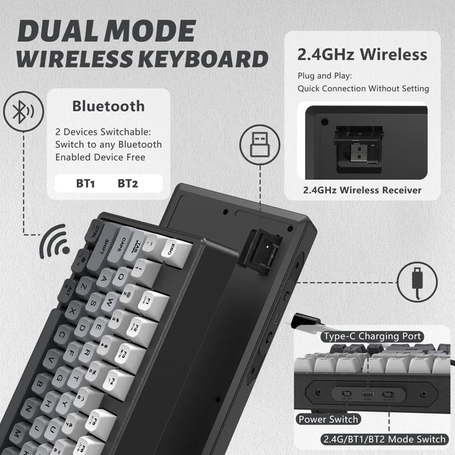 Alt view image 2 of 7 - ATTACK SHARK M87 80% Wireless Gaming Keyboard,87 Keys Rainbow Lights TKL Mechanical Feeling SA PBT Keyboard for Mac/Win, Bluetooth 5.0/2.4Ghz Dual Mode Pc Keyboards for Office/Gaming Moonlight