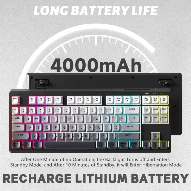 Alt view image 6 of 7 - ATTACK SHARK M87 80% Wireless Gaming Keyboard,87 Keys Rainbow Lights TKL Mechanical Feeling SA PBT Keyboard for Mac/Win, Bluetooth 5.0/2.4Ghz Dual Mode Pc Keyboards for Office/Gaming Moonlight