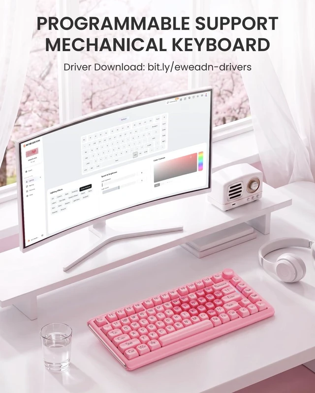 Alt view image 6 of 7 - EWEADN M75 75% Wireless Mechanical Gaming Keyboard RGB Backlit, Media Knob | Gasket Mount, Hot Swappable Linear Switches, Creamy Keyboard, 2.4GHz/USB-C/Bluetooth 5.0, for Win/Mac, Jelly Keycaps, Pink