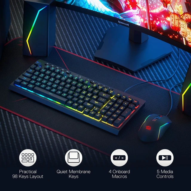 Alt view image 2 of 7 - Redragon S141 Combo, K515 Membrane Gaming Keyboard + M616 10000 DPI Mouse | 4 On-the-Fly Combos, Mechanical-Feel Linear Quiet Typing, 6-Button Precision Control, Detachable Wrist Rest, PRO Software