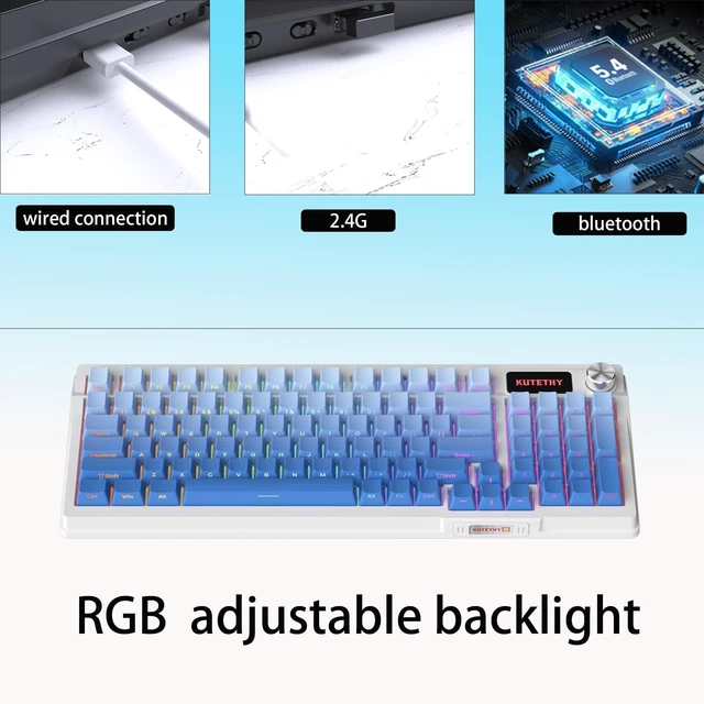 Alt view image 3 of 7 - KUTETHY KY95 Series Wireless Mechanical Gaming Keyboard,Pre-lubed Gateron Blue Switches,98% Gasket Hot Swappable Custom RGB Side Printed PBT Keycaps Keyboard(Misty Blue,Jade 3.0 Blue Switch)