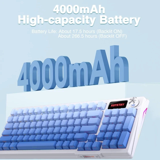 Alt view image 5 of 7 - KUTETHY KY95 Series Wireless Mechanical Gaming Keyboard,Pre-lubed Gateron Blue Switches,98% Gasket Hot Swappable Custom RGB Side Printed PBT Keycaps Keyboard(Misty Blue,Jade 3.0 Blue Switch)