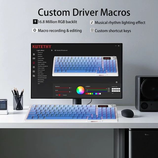Alt view image 7 of 7 - KUTETHY KY95 Series Wireless Mechanical Gaming Keyboard,Pre-lubed Gateron Blue Switches,98% Gasket Hot Swappable Custom RGB Side Printed PBT Keycaps Keyboard(Misty Blue,Jade 3.0 Blue Switch)