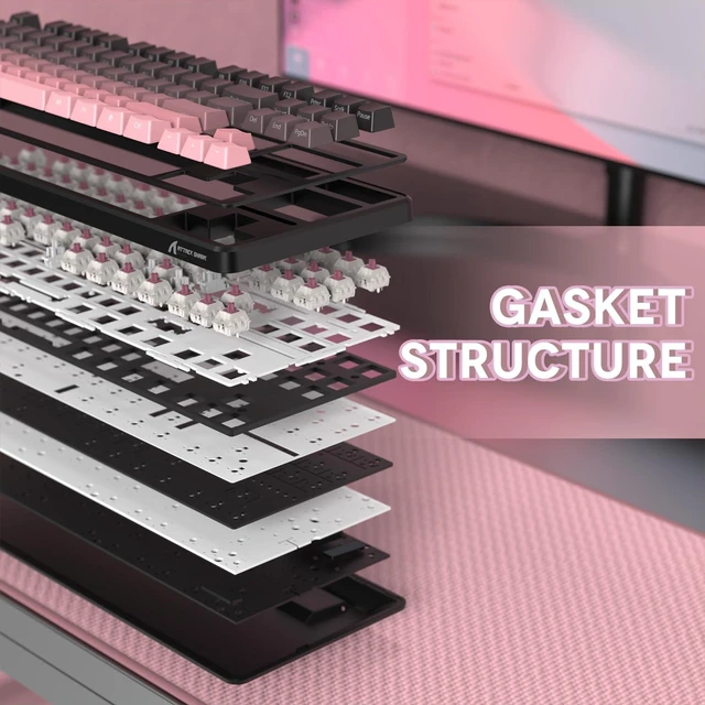 Alt view image 3 of 7 - MANBASNAKE X Attack Shark X87 Wireless Mechanical Keyboard, Hot Swappable Gasket Custom RGB Backlit Gaming Keyboard,Bluetooth/2.4GHz/USB-C with 4000mAh Battery (Black and Pink)