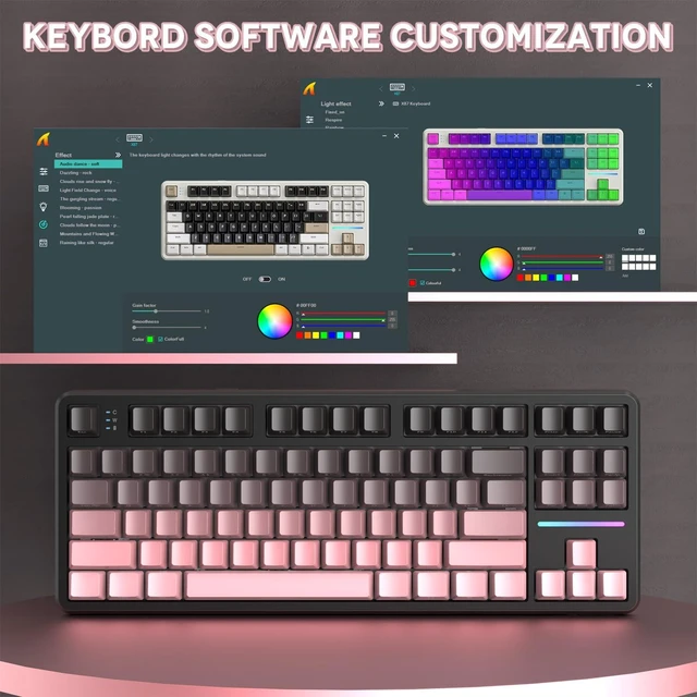 Alt view image 6 of 7 - MANBASNAKE X Attack Shark X87 Wireless Mechanical Keyboard, Hot Swappable Gasket Custom RGB Backlit Gaming Keyboard,Bluetooth/2.4GHz/USB-C with 4000mAh Battery (Black and Pink)