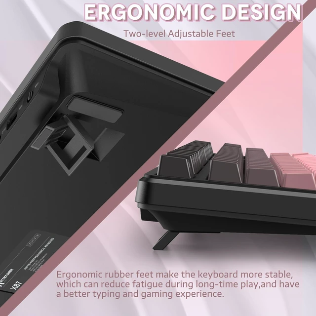 Alt view image 7 of 7 - MANBASNAKE X Attack Shark X87 Wireless Mechanical Keyboard, Hot Swappable Gasket Custom RGB Backlit Gaming Keyboard,Bluetooth/2.4GHz/USB-C with 4000mAh Battery (Black and Pink)