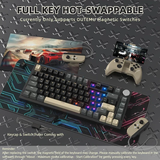 Alt view image 7 of 7 - ATTACK SHARK K85 RT 75% Wired RGB Mechanical Gaming Keyboard Gasket-Black | Hot Swapped,Adjustable Actuation,Hall Effect Magnetic Switch,Programmable,Volume Knob,TKL,PBT Keycaps for PC Win Mac Gamer
