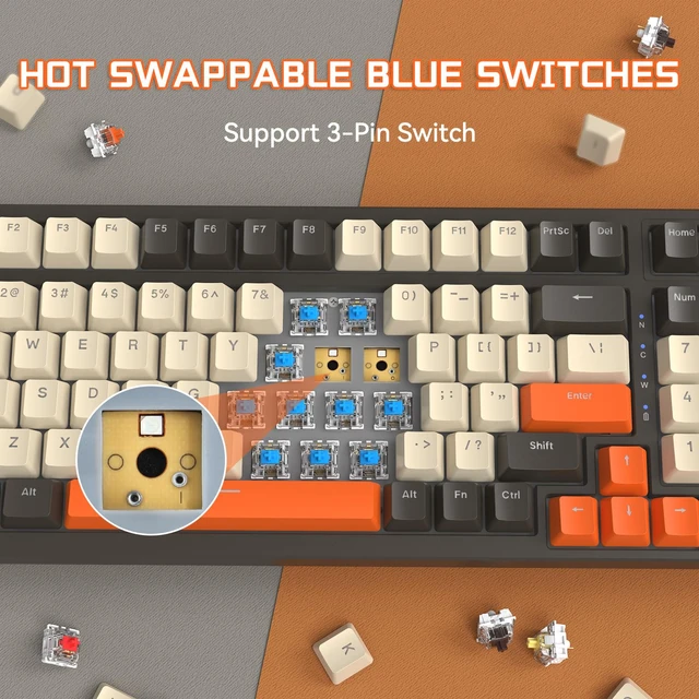 Alt view image 5 of 7 - Wireless Mechanical Keyboard, 100 Keys, Hot Swappable Blue Switches, Gasket RGB, Trip-Mode BT5.0/2.4G/Wired Gaming Keyboard for PC/Mac/Windows